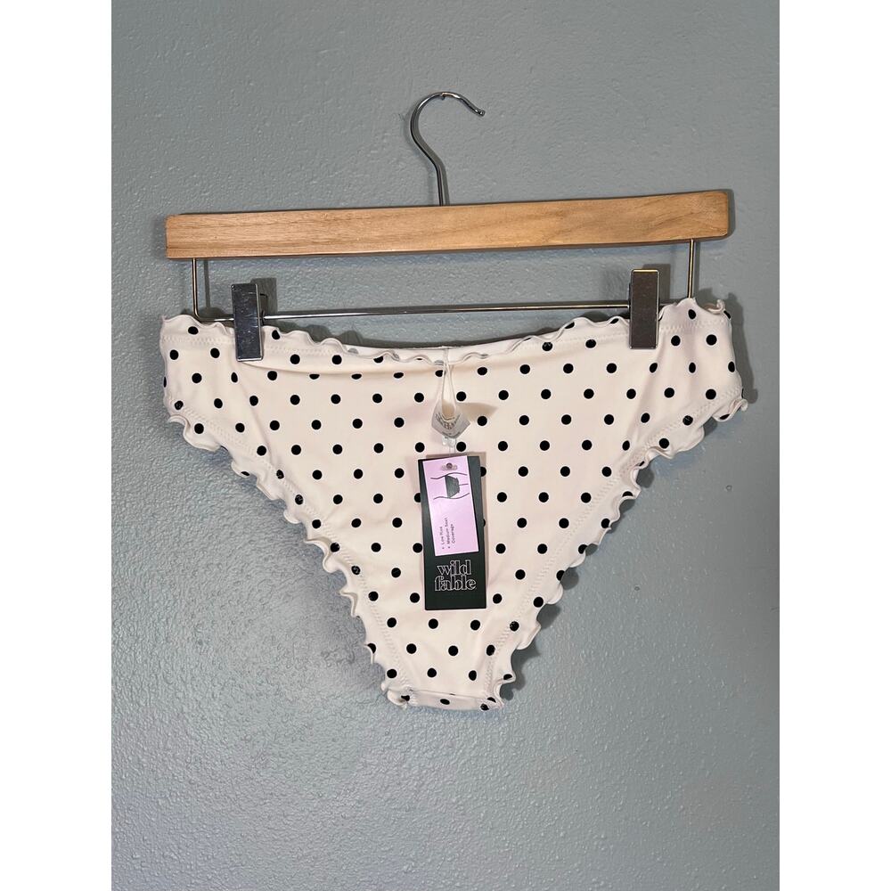 Polka Dot Ruffle Bikini Bottom New Sz Small Flirty Low Rise Swimsuit Black White - Picture 7 of 9